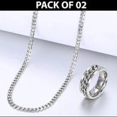 Pack of 2 Silver chain with Ring