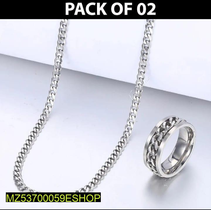 Pack of 2 Silver chain with Ring